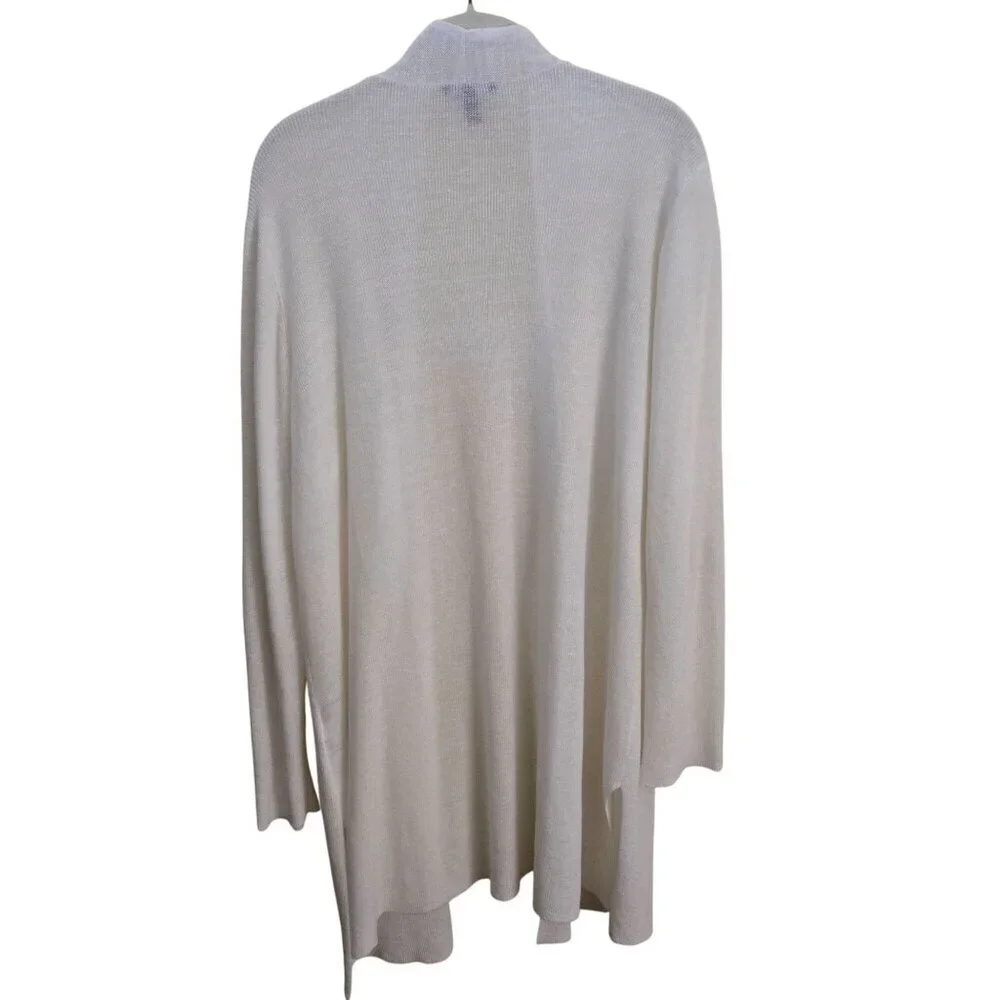 Eileen Fisher High Collar Organic Linen Cotton Open Cardigan Sweater Size XL